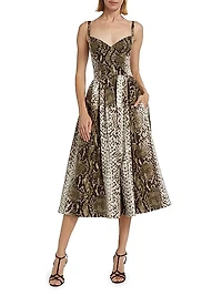 Snakeskin Cotton Midi-Dress