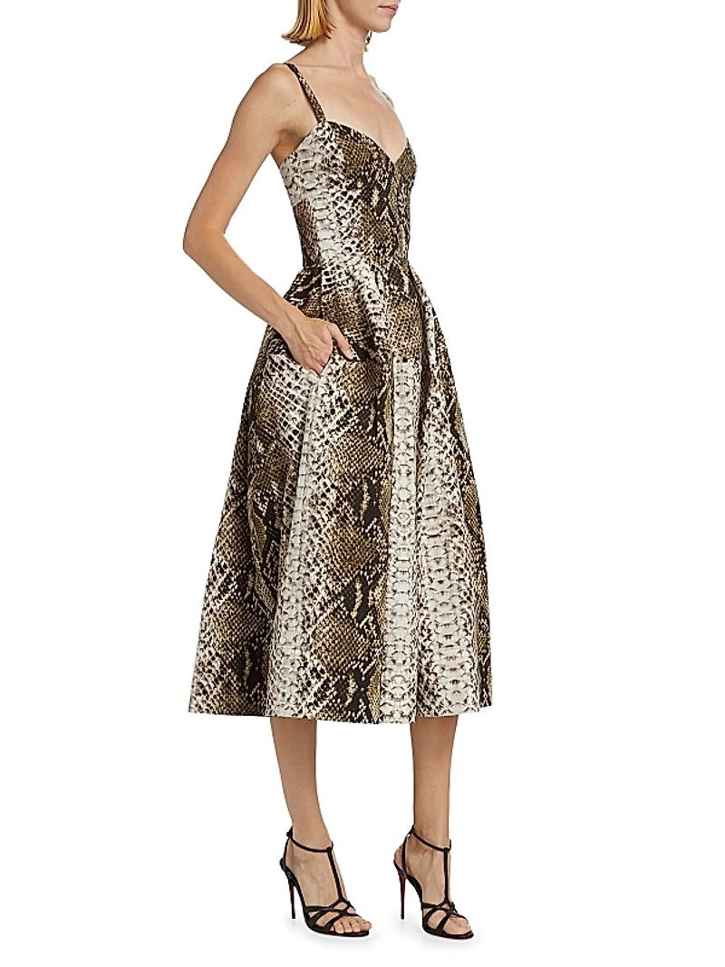 Snakeskin Cotton Midi-Dress
