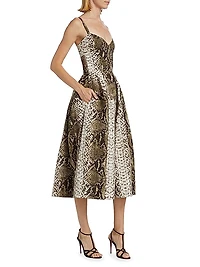 Snakeskin Cotton Midi-Dress