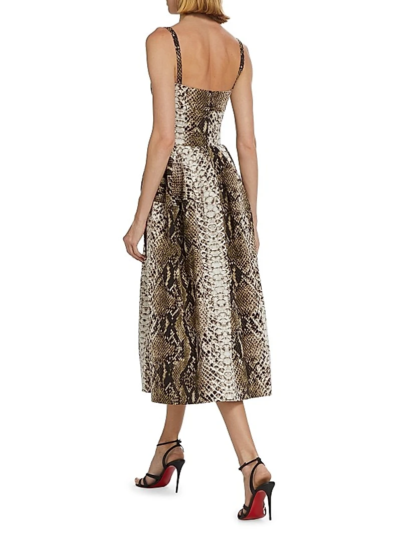 Snakeskin Cotton Midi-Dress