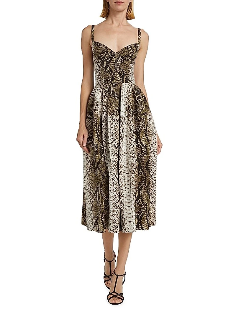 Snakeskin Cotton Midi-Dress