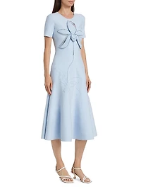 Floral-Embroidered Knit Midi-Dress