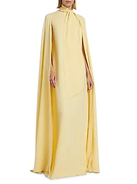 Silk Tie-Neck Cape Gown
