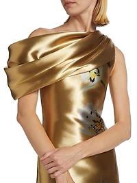 Metallic Orchid Draped Column Gown