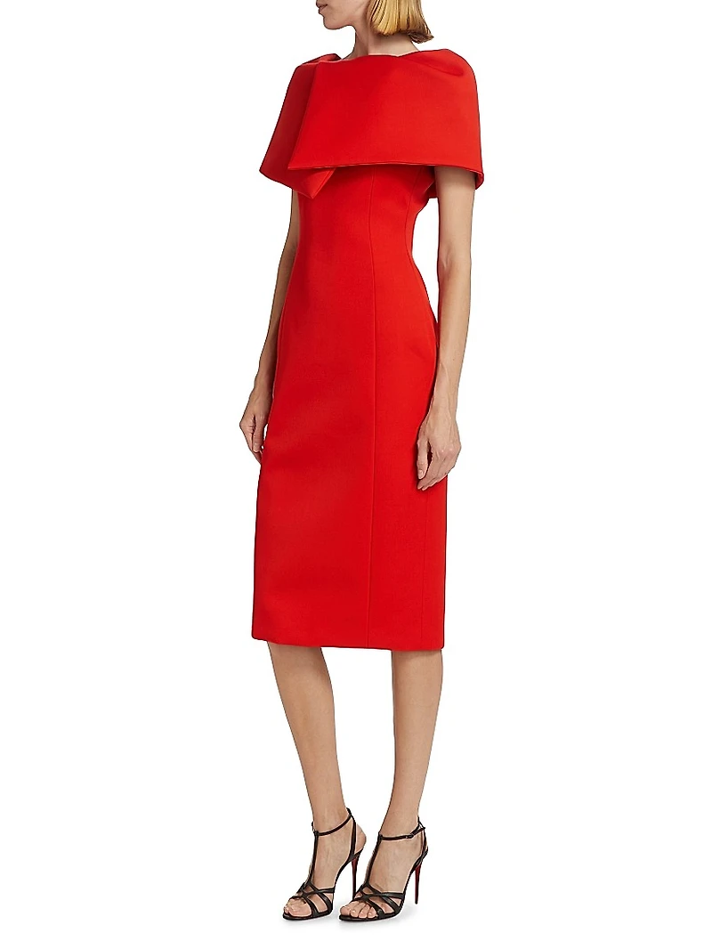 Wool-Blend Wrap Capelet Midi-Dress