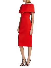 Wool-Blend Wrap Capelet Midi-Dress