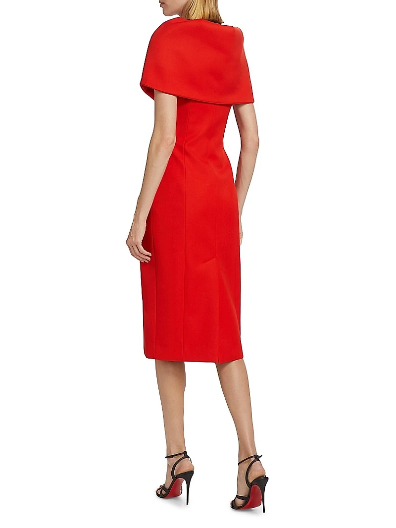 Wool-Blend Wrap Capelet Midi-Dress