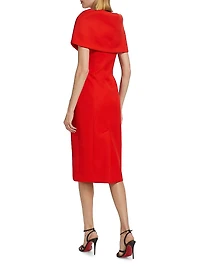 Wool-Blend Wrap Capelet Midi-Dress