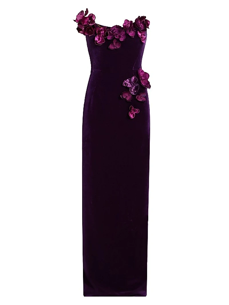 Orchid Embroidered Velvet Gown