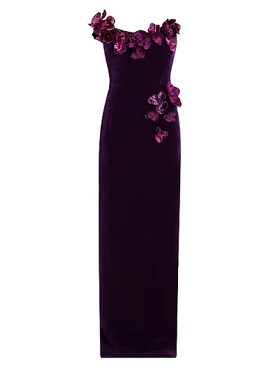Orchid Embroidered Velvet Gown