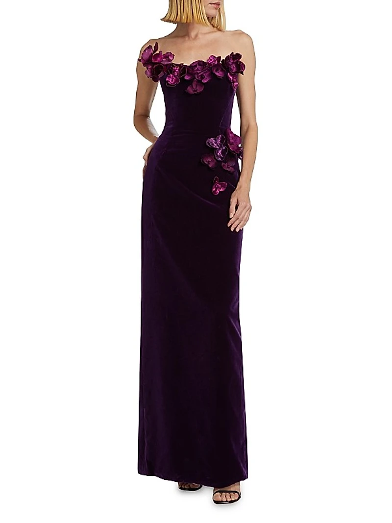 Orchid Embroidered Velvet Gown