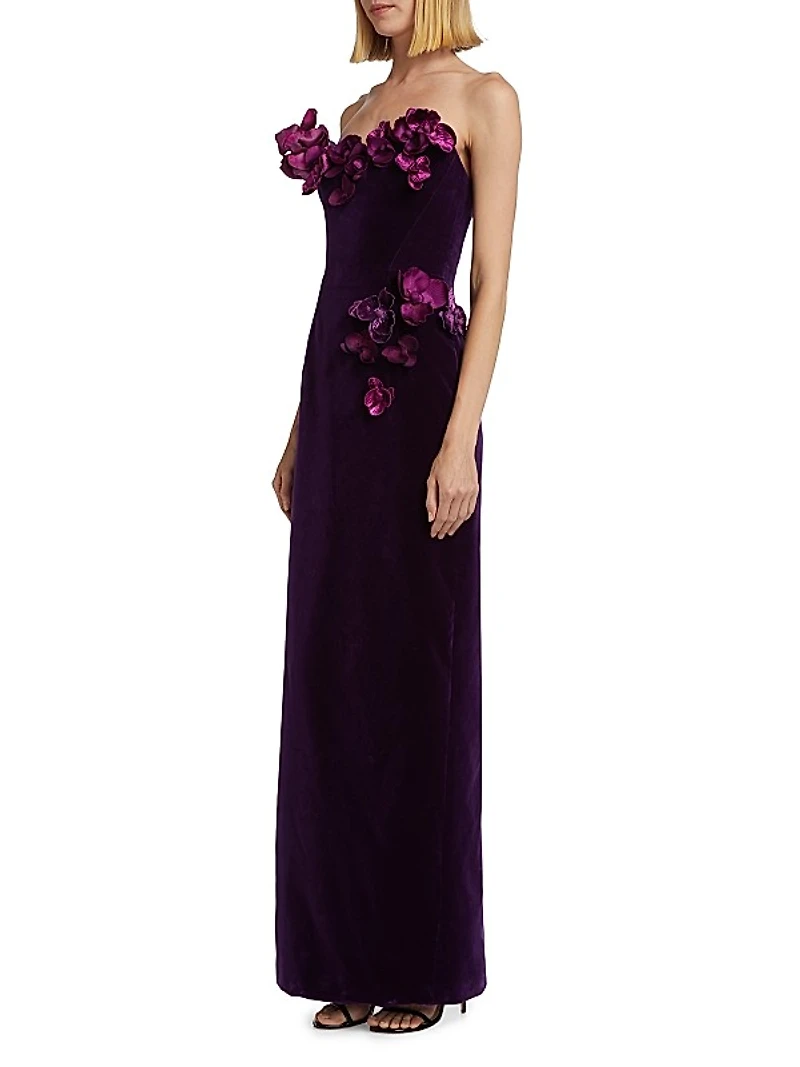 Orchid Embroidered Velvet Gown