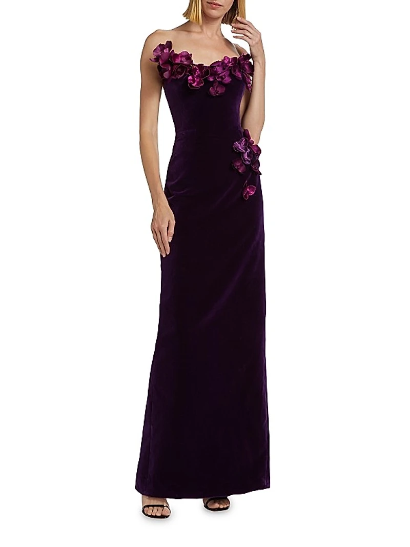 Orchid Embroidered Velvet Gown
