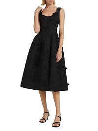 Floral Appliqué Scoopneck Midi-Dress