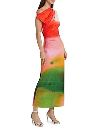 Watercolor Jersey Draped Maxi Dress