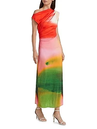 Watercolor Jersey Draped Maxi Dress