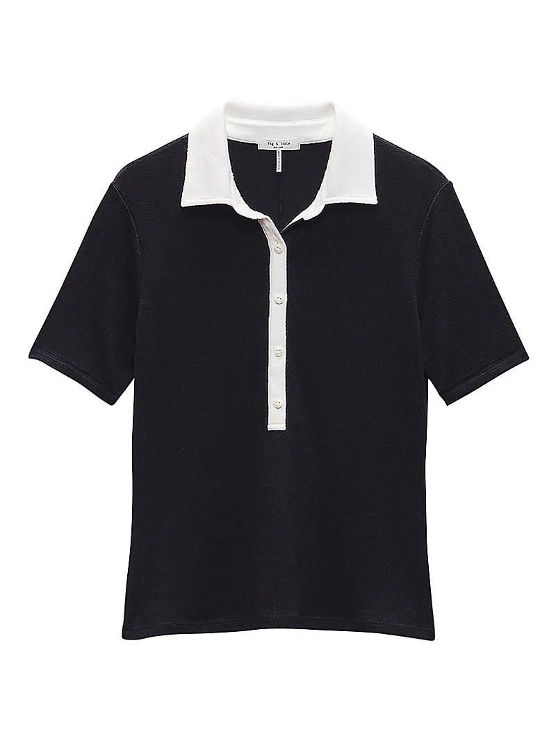 Knit Button Short-Sleeve Polo Shirt