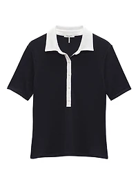 Knit Button Short-Sleeve Polo Shirt