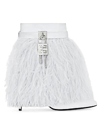 Shark Lock Stiletto Ankle Boots in Satin with Feathers