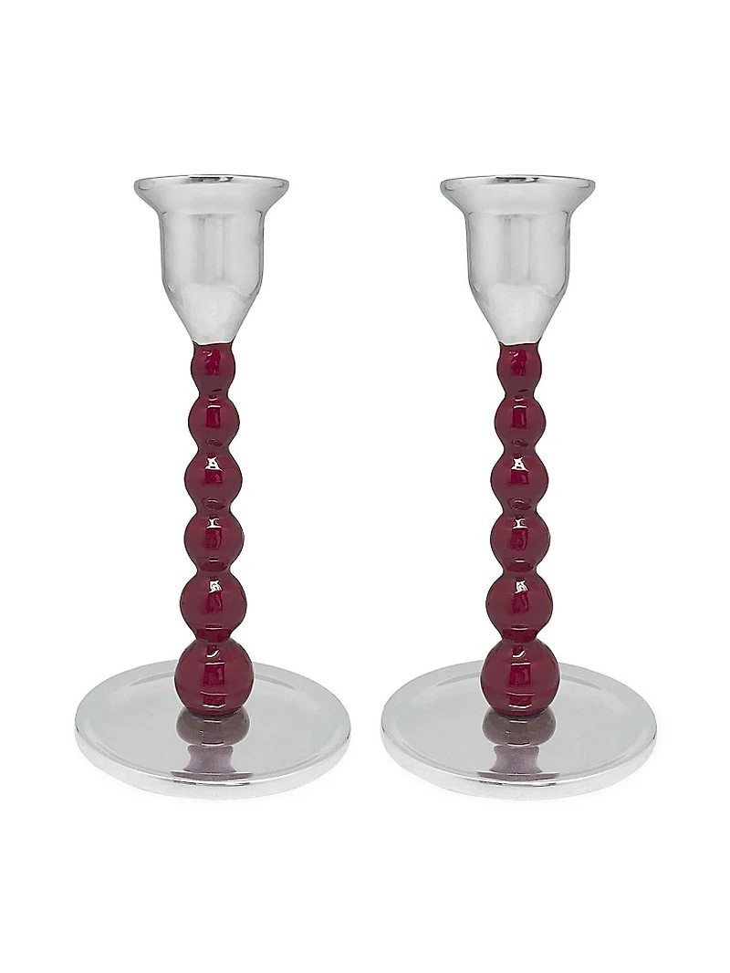 String Of Pearls Pearled Red 2-Piece Candlestick Set