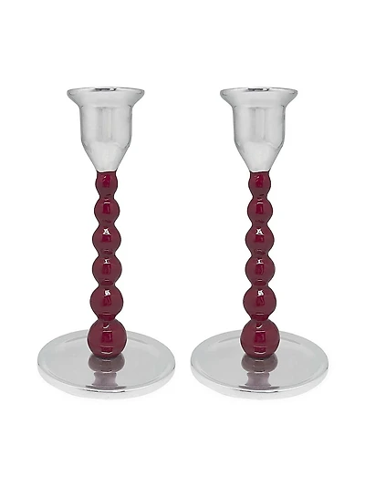 String Of Pearls Pearled Red 2-Piece Candlestick Set