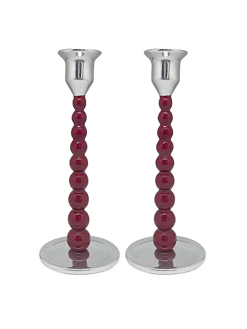 String Of Pearls Pearled Red 2-Piece Candlestick Set