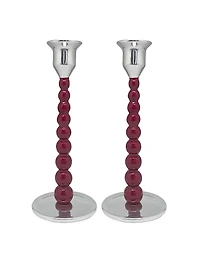 String Of Pearls Pearled Red 2-Piece Candlestick Set