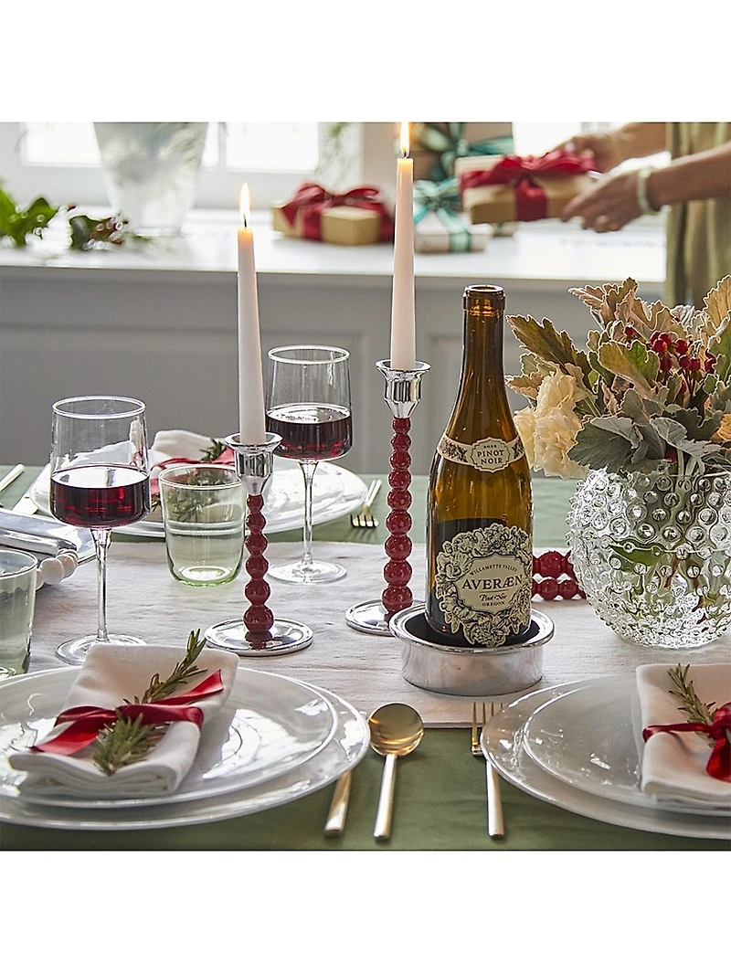 String Of Pearls Pearled Red 2-Piece Candlestick Set