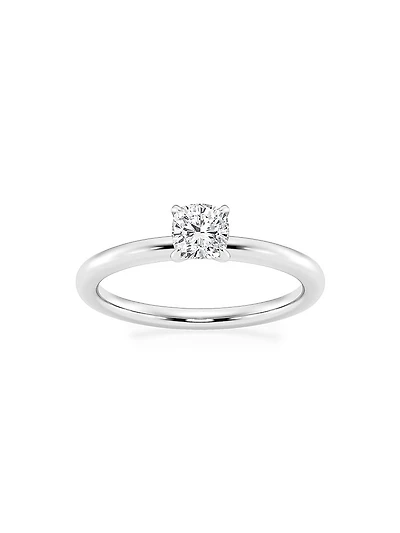 14K White Gold & Cushion-Cut Lab-Grown Diamond Solitaire Ring/0.50-5.00 TCW