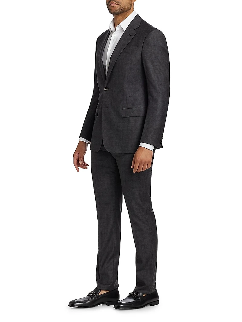 Windowpane Check Wool Suit