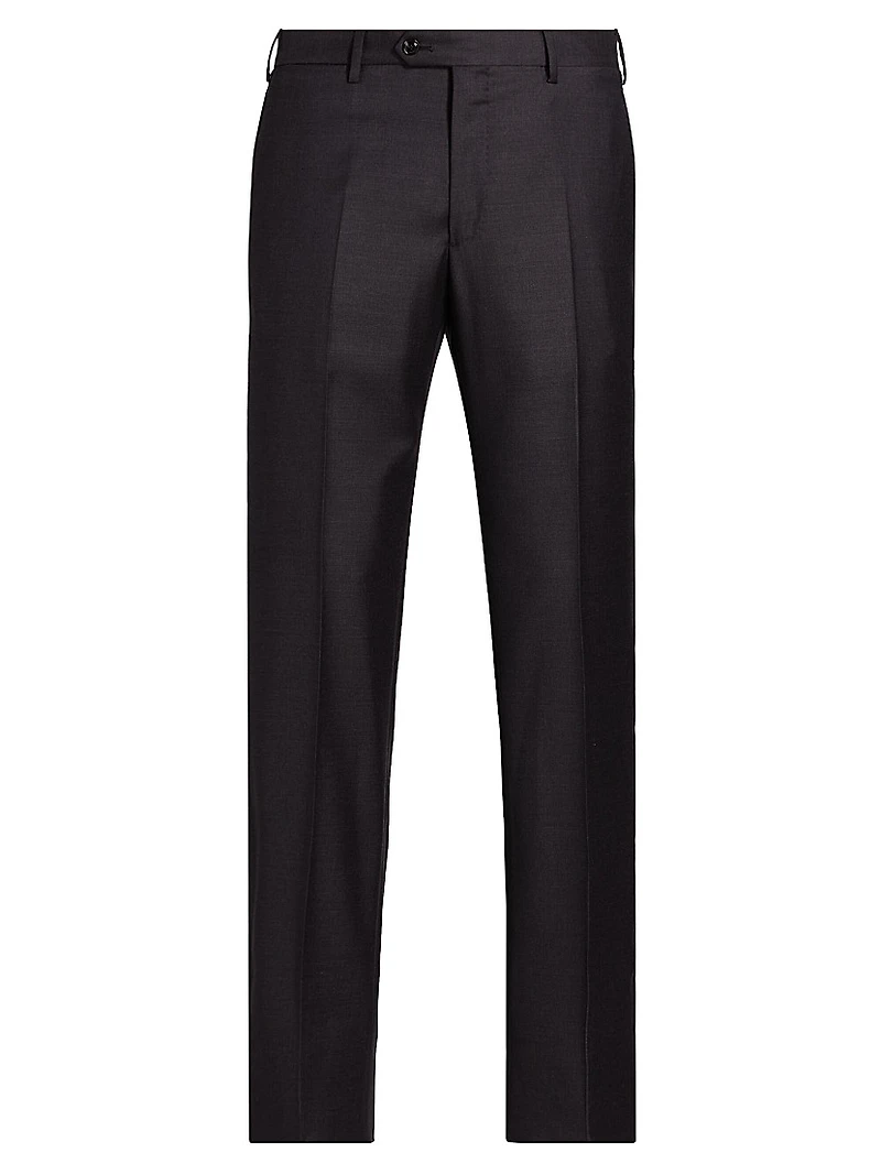 Textured Solid Wool Trousers