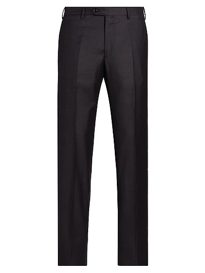 Textured Solid Wool Trousers
