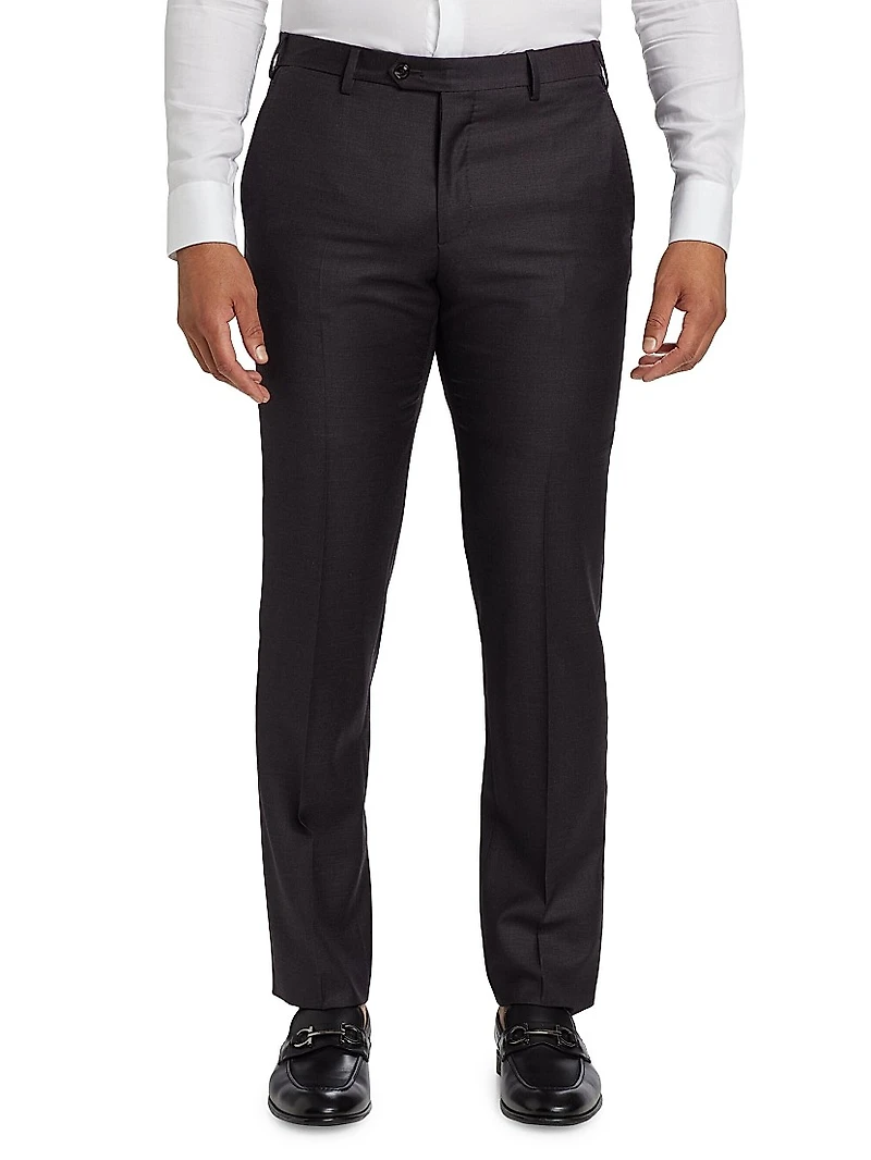 Textured Solid Wool Trousers