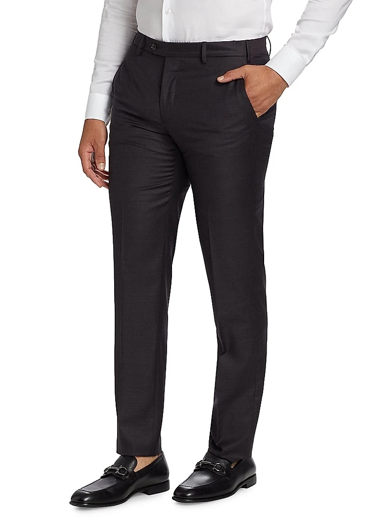 Textured Solid Wool Trousers