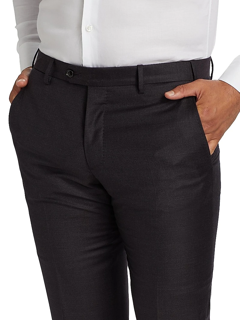 Textured Solid Wool Trousers