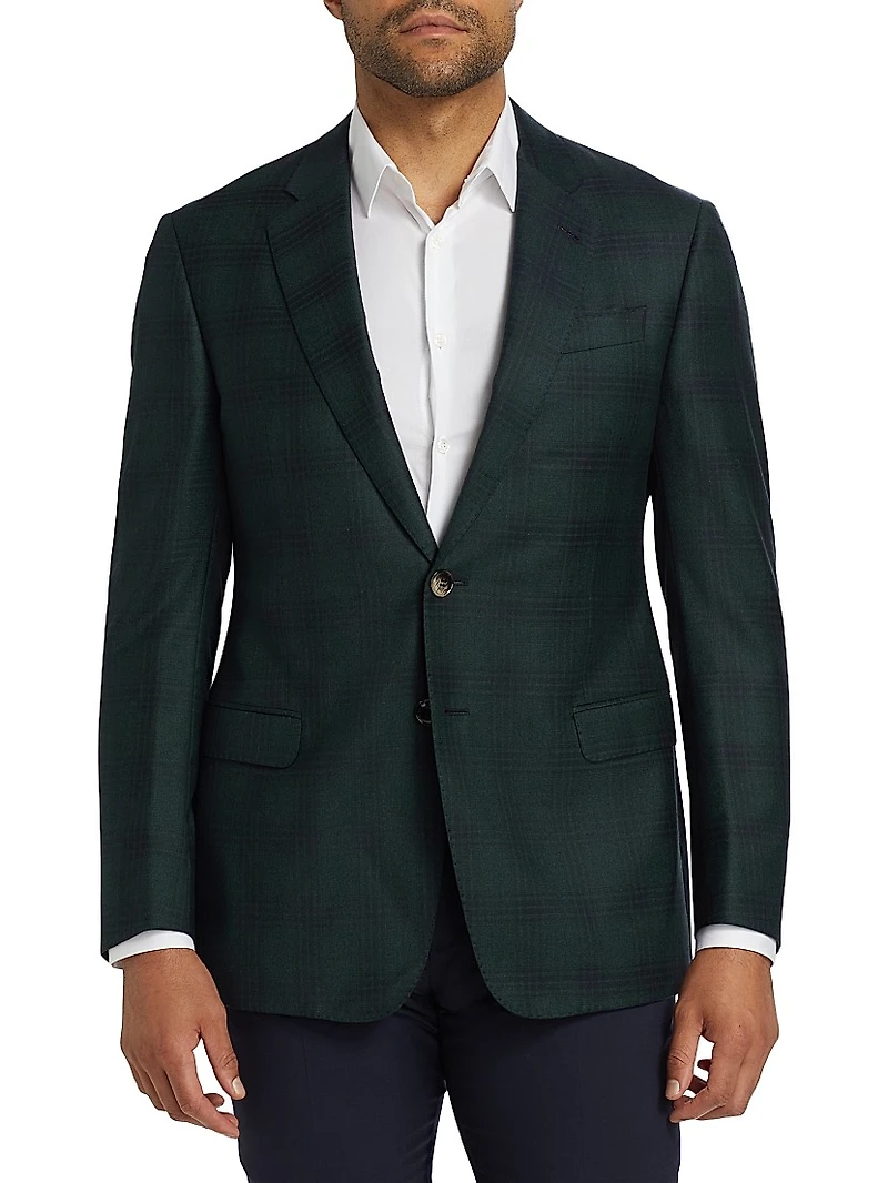 Plaid Wool-Cashmere Single-Breasted Blazer