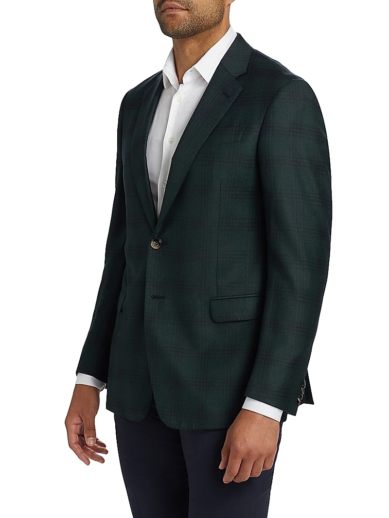 Plaid Wool-Cashmere Single-Breasted Blazer