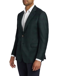 Plaid Wool-Cashmere Single-Breasted Blazer