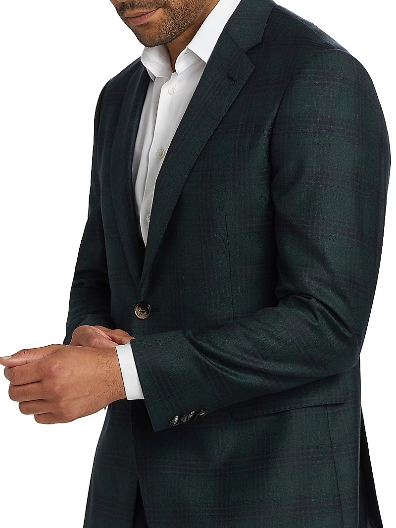 Plaid Wool-Cashmere Single-Breasted Blazer