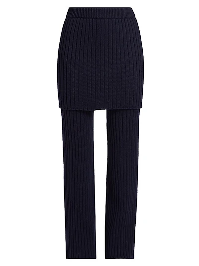 Wool Rib-Knit Skirt Trousers
