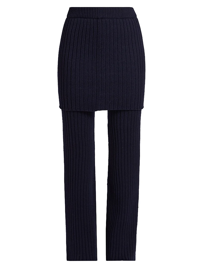Wool Rib-Knit Skirt Trousers