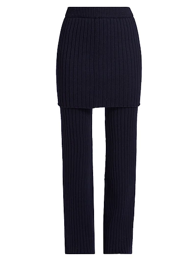 Wool Rib-Knit Skirt Trousers