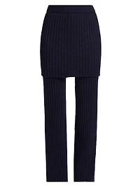 Wool Rib-Knit Skirt Trousers