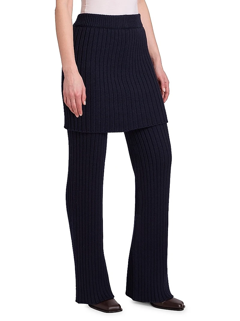 Wool Rib-Knit Skirt Trousers