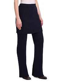 Wool Rib-Knit Skirt Trousers
