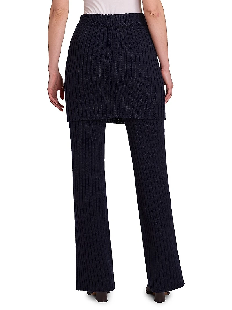Wool Rib-Knit Skirt Trousers