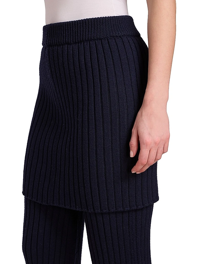 Wool Rib-Knit Skirt Trousers