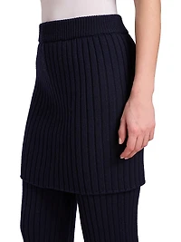 Wool Rib-Knit Skirt Trousers