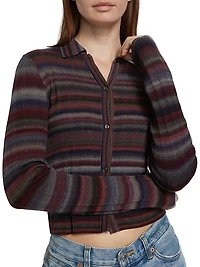 Rib-Knit Stripe Polo Cardigan