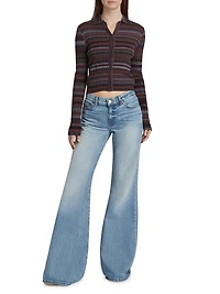 Rib-Knit Stripe Polo Cardigan